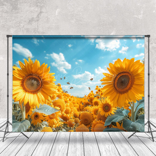 Lofaris Yellow Sunflower Blue Sky Summer Backdrop For Photo