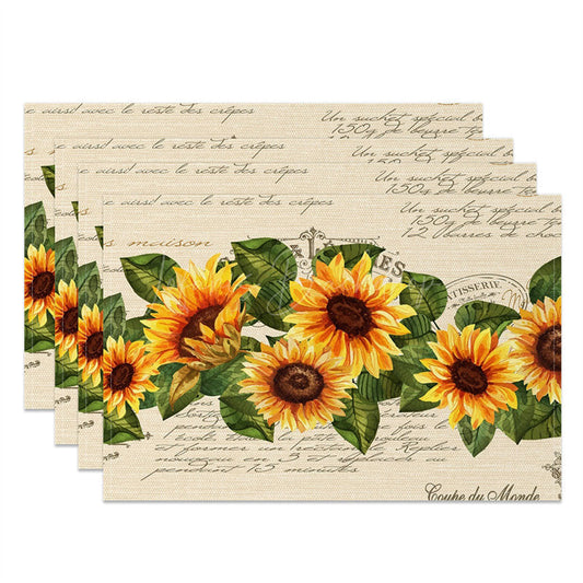 Lofaris Yellow Sunflower Leaf Newspaper Set Of 4 Placemats