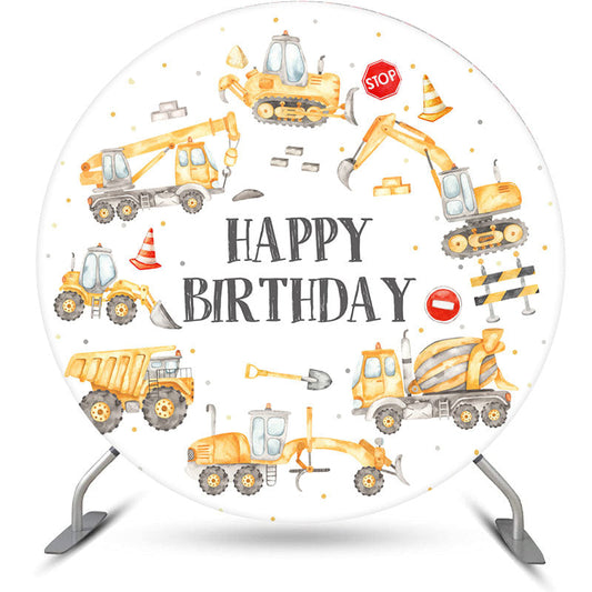 Lofaris Yellow Trucks Round Happy Birthday Backdrop For Boy