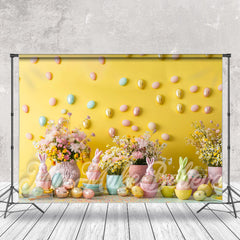 Lofaris Yellow Wall Floral Gold Eggs Photo Easter Backdrop