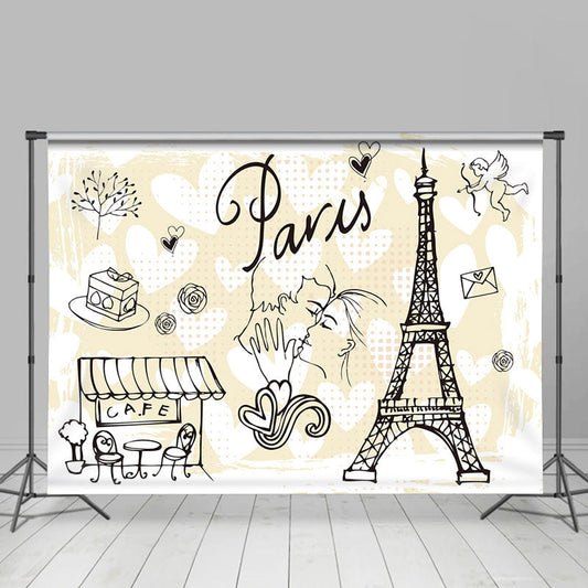 Lofaris Yellow White Black Lines Cafe Couple Tower Backdrop