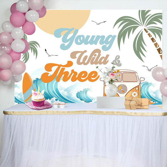 Lofaris Young Wild Three Groovy Beach Birthday Backdrop