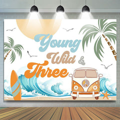 Lofaris Young Wild Three Groovy Beach Birthday Backdrop