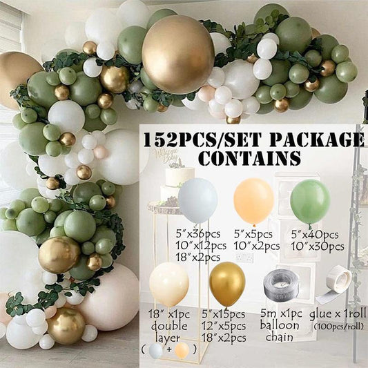 Lofaris Green 152 Pack Balloon Arch Kit | Garland Party Decorations - White | Gold