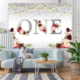Load image into Gallery viewer, Lofaris 1st Burgundy Floral Glitter Silver First Birthday Backdrop