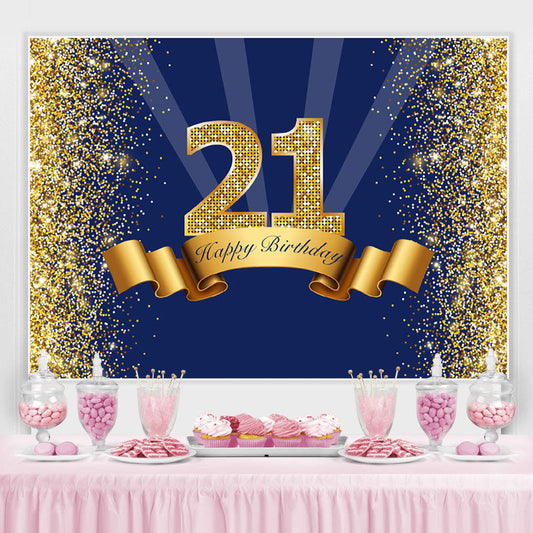 Lofaris 21st Happy Birthday Navy Blue Glitter Party Backdrop