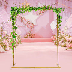 Lofaris 3.9X5FT Gold Metal Floral Frame Rectangular Wedding Arch