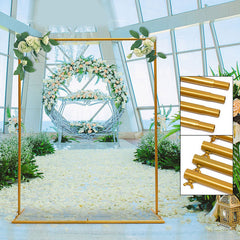 Lofaris 3.9X5FT Gold Metal Floral Frame Rectangular Wedding Arch