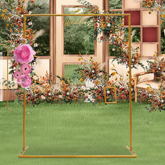 Lofaris 3.9X5FT Gold Metal Floral Frame Rectangular Wedding Arch