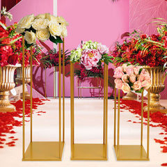 Lofaris 3 Pcs Gold Metal Cuboid Floor Shelf For Wedding Decor