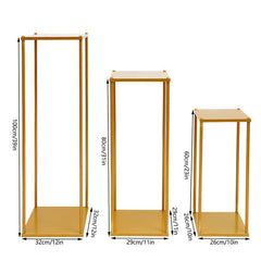 Lofaris 3 Pcs Gold Metal Cuboid Floor Shelf For Wedding Decor