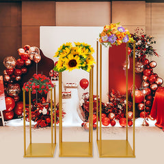 Lofaris 3 Pcs Gold Metal Cuboid Floor Shelf For Wedding Decor