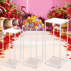 Lofaris 3 Pcs White Metal Floral Display Wedding Altar Stand