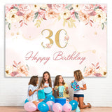 Load image into Gallery viewer, Lofaris 30th Happy Birthday Floral Pink Backdrop for Party