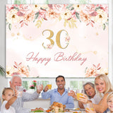 Load image into Gallery viewer, Lofaris 30th Happy Birthday Floral Pink Backdrop for Party