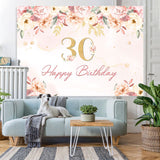 Load image into Gallery viewer, Lofaris 30th Happy Birthday Floral Pink Backdrop for Party