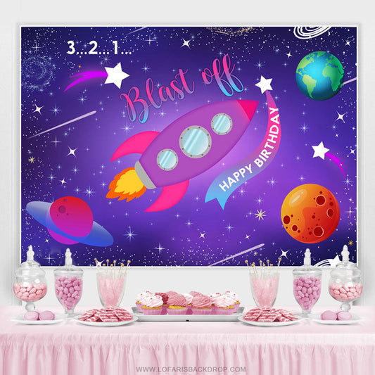 Lofaris 321 Blash Off Rocket Themed Happy Birthday Backdrop