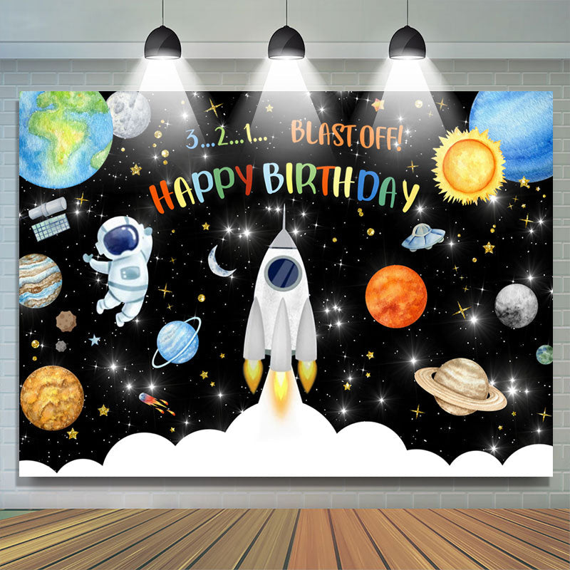 321 Blash Off Space Themed Happy Birthday Backdrop – Lofaris