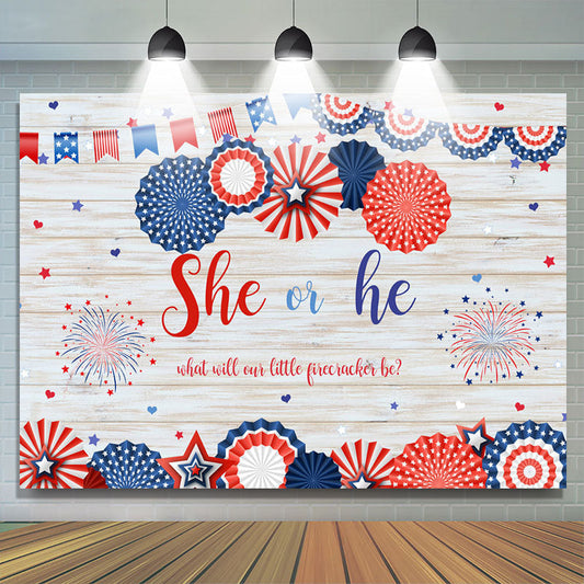 Lofaris 4Th of July Gender Reveal Baby Shower Wooden Backdrop