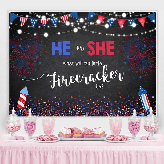 Lofaris 4Th of July Stars and Fireworks Baby Shower Backdrop