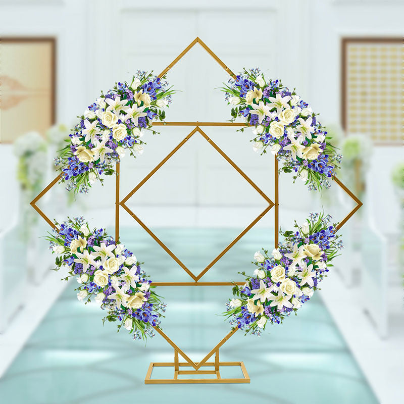Lofaris 6.5Ft Gold Metal Rhombus Floral Display Wedding Stand