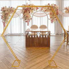 Lofaris 7.2Ft Large Golden Metal Hexagon Wedding Arch Decor