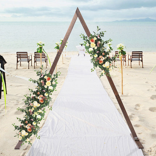 Lofaris 8.2Ft Deep Wooden Floral Triangle Wedding Arch Stand