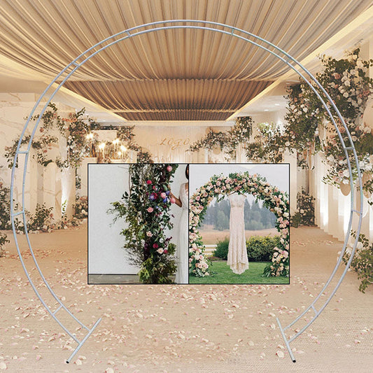 Lofaris 8.8X7.5FT White Metal Wreath Round Wedding Backdrop Arch