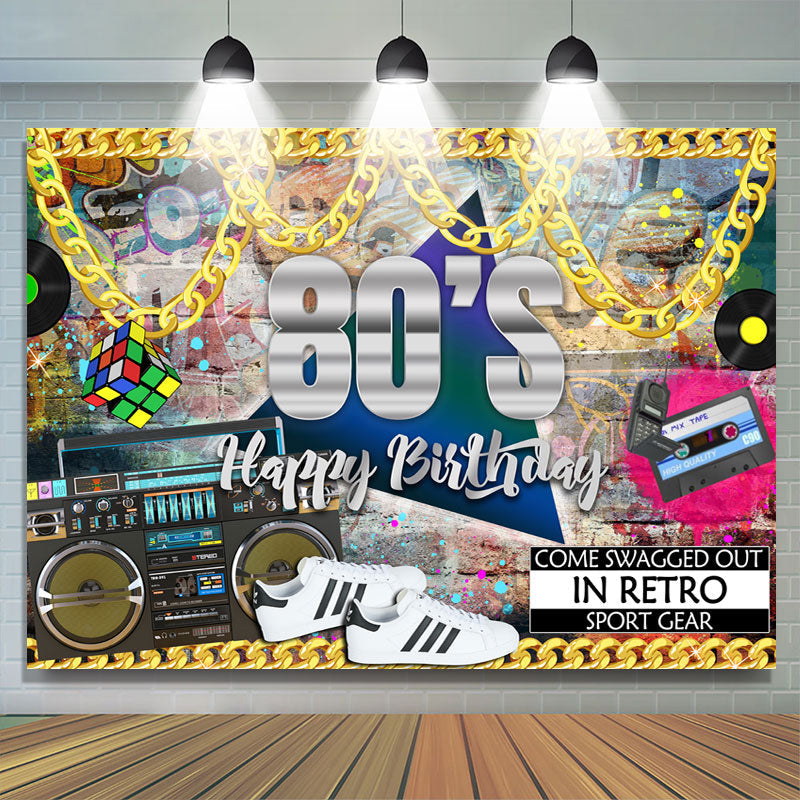Lofaris 80S Hip Hop Dance Party themed Happy Birthday Backdrop