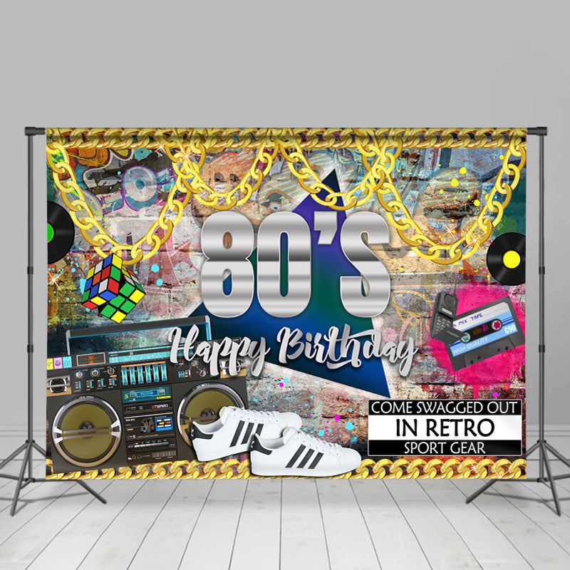 Lofaris 80S Hip Hop Dance Party themed Happy Birthday Backdrop