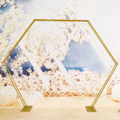 Lofaris 8X7.2FT Gold Hexagon Flower Wedding Arch Photo Backdrop