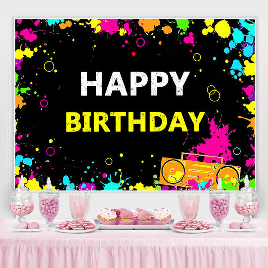 Lofaris 90S 80S Themed Graffiti Wall Happy Birthday Backdrop