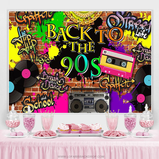 Lofaris 90S Hip Hop Graffiti Brick Retro Radio Fashion Birthday Backdrop