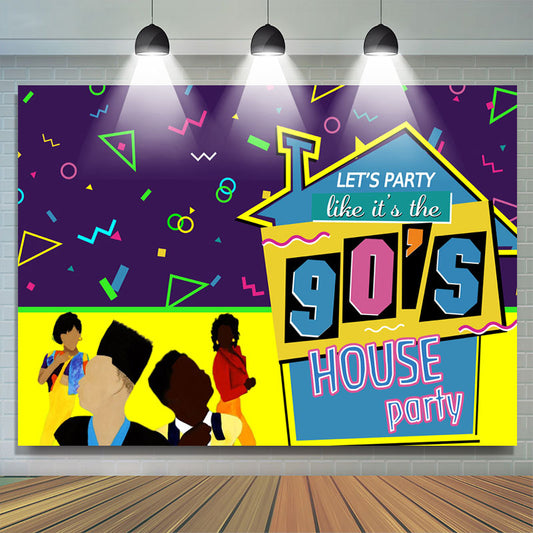 Lofaris 90’S House Party And Abstract Lines Birthday Backdrop