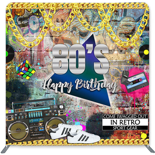 Lofaris 90’S Radio Graffiti Double-Sided Backdrop for Birthday