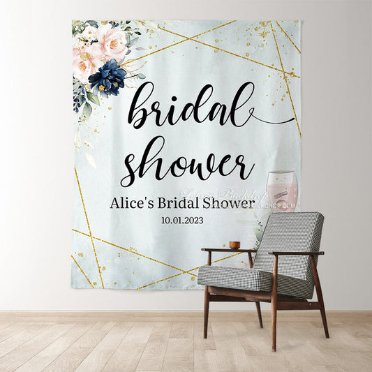 Lofaris Champagne Glass and Rings Floral Bridal Shower Backdrop
