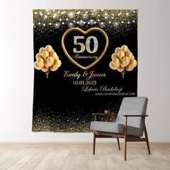 Lofaris 50th Anniversary Gold Glitter Balloon Black Backdrop for Wedding