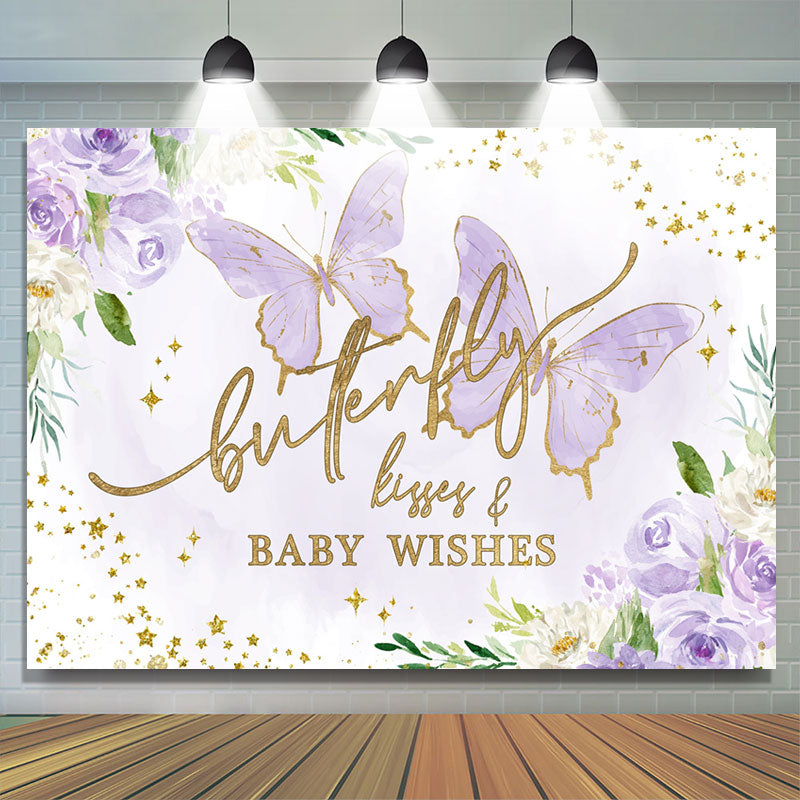 Lofaris Violet Butterfly kisses Wishes Baby Shower Backdrop
