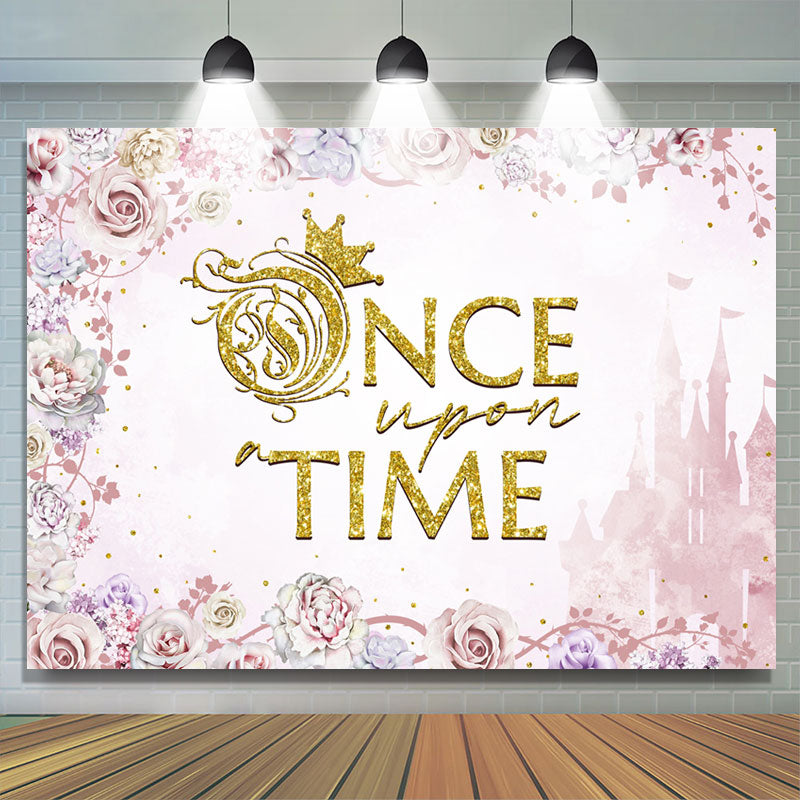 Lofaris Pink Flowers Once Upon A Time Girl Birthday Backdrop