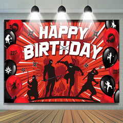 Lofaris Red Ninjas Theme Balloons Happy Birthday Backdrop