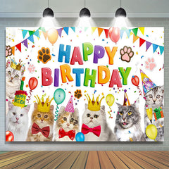 Lofaris Cute Cats Balloons White Happy Birthday Party Backdrop