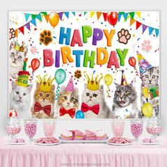 Lofaris Cute Cats Balloons White Happy Birthday Party Backdrop