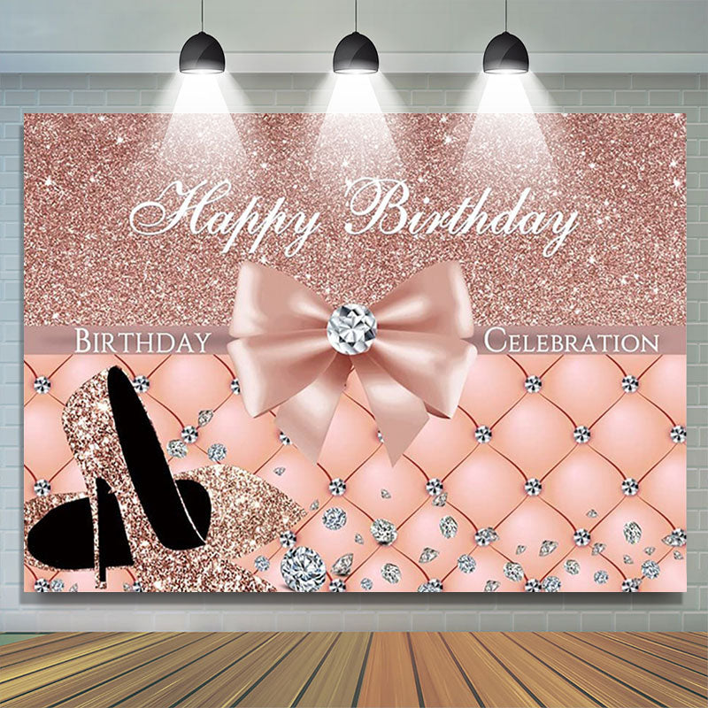Lofaris Glitter Pink Plaid High Heel Diamond Birthday Backdrop