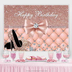 Lofaris Glitter Pink Plaid High Heel Diamond Birthday Backdrop