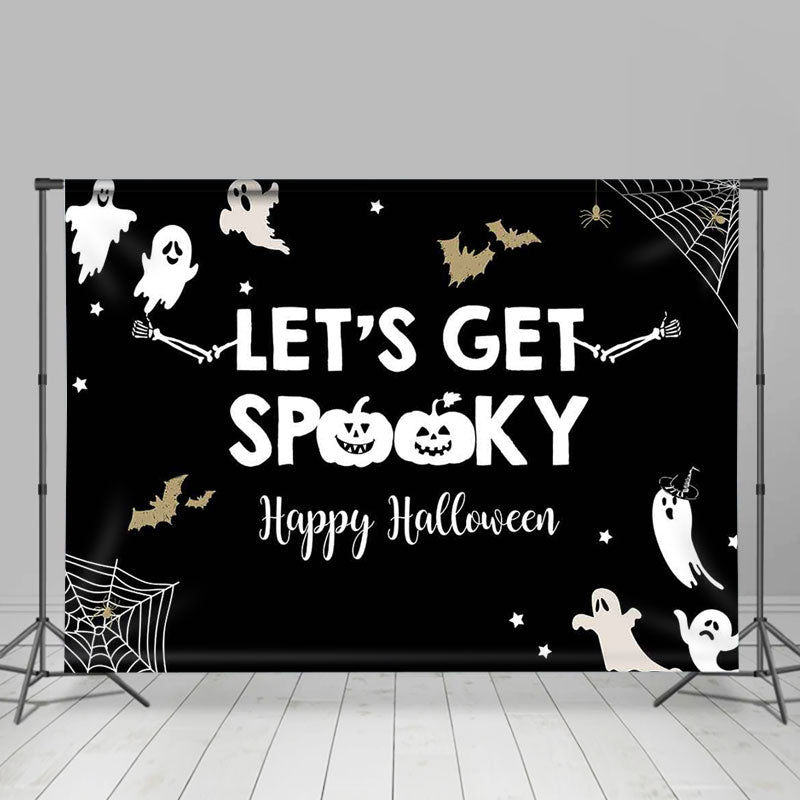 Lofaris White Ghost Lets Get Spooky Happy Halloween Backdrop