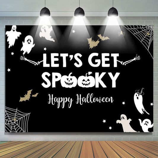 Lofaris White Ghost Lets Get Spooky Happy Halloween Backdrop