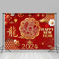 Lofaris Chinese Red Gold Dragon 2024 Happy New Year Backdrop