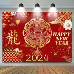 Lofaris Chinese Red Gold Dragon 2024 Happy New Year Backdrop