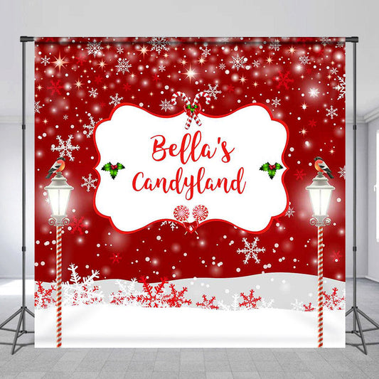 Lofaris Personalized Snowflake Red Bokeh Christmas Backdrop