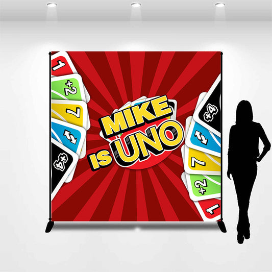Lofaris Personalized Uno Paper Card Red Shine Party Backdrop